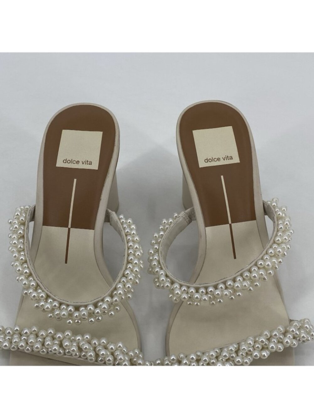 Dolce Vita Women's Size 7.5 Strappy Pearl Block Heel Sandals Ivory - Picture 8 of 16